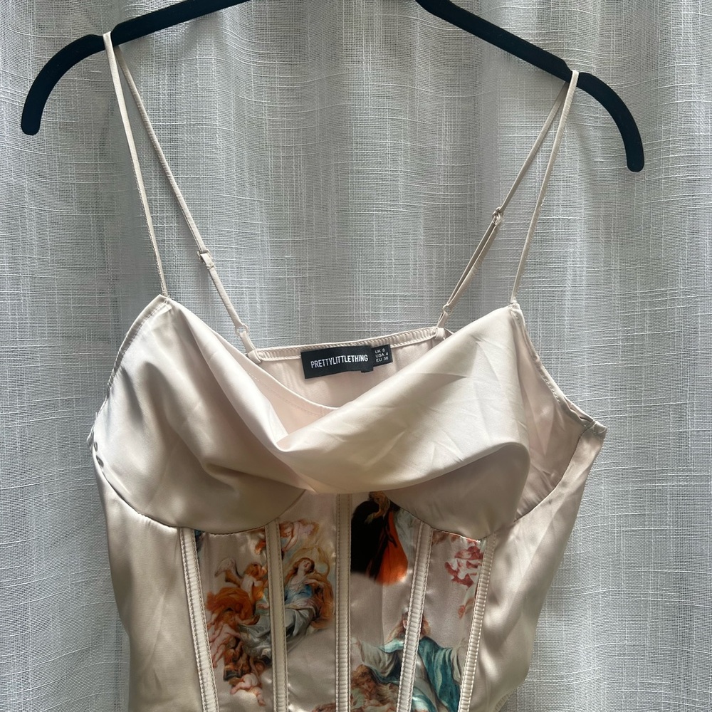 PrettyLittleThing Cream Satin Bustier
